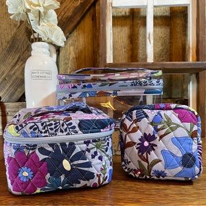 Vera Bradley Bengal Lily 3 Piece Train Case Cosmetic Bag Set New NWT